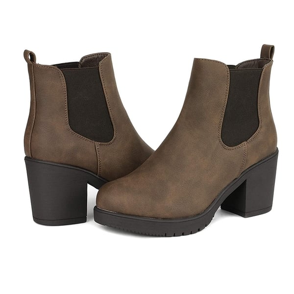 Chunky High Heel Chelsea Ankle Boots - BROWN PU - 4